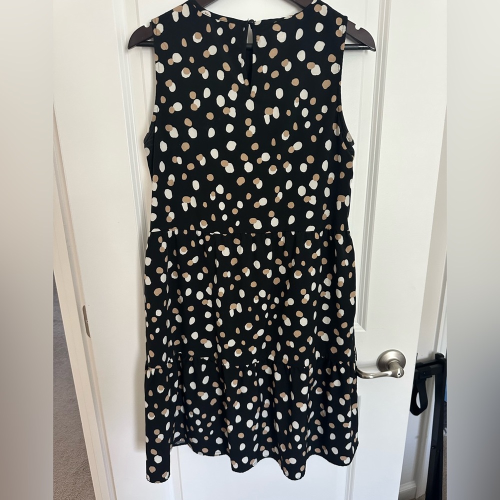 Black Sleeveless Dress with White and Tan Polka Dots Size Large